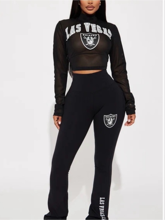 Fashion Nova Pants - Fashion Nova Las Vegas Raiders Black Mesh Crop Top & Leggings Set